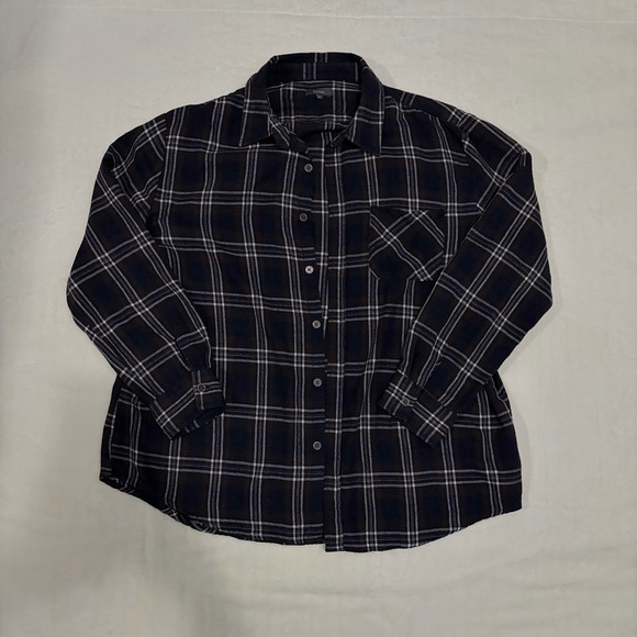 Women's Black Plaid Button Down Shirt - Picture 2 of 3